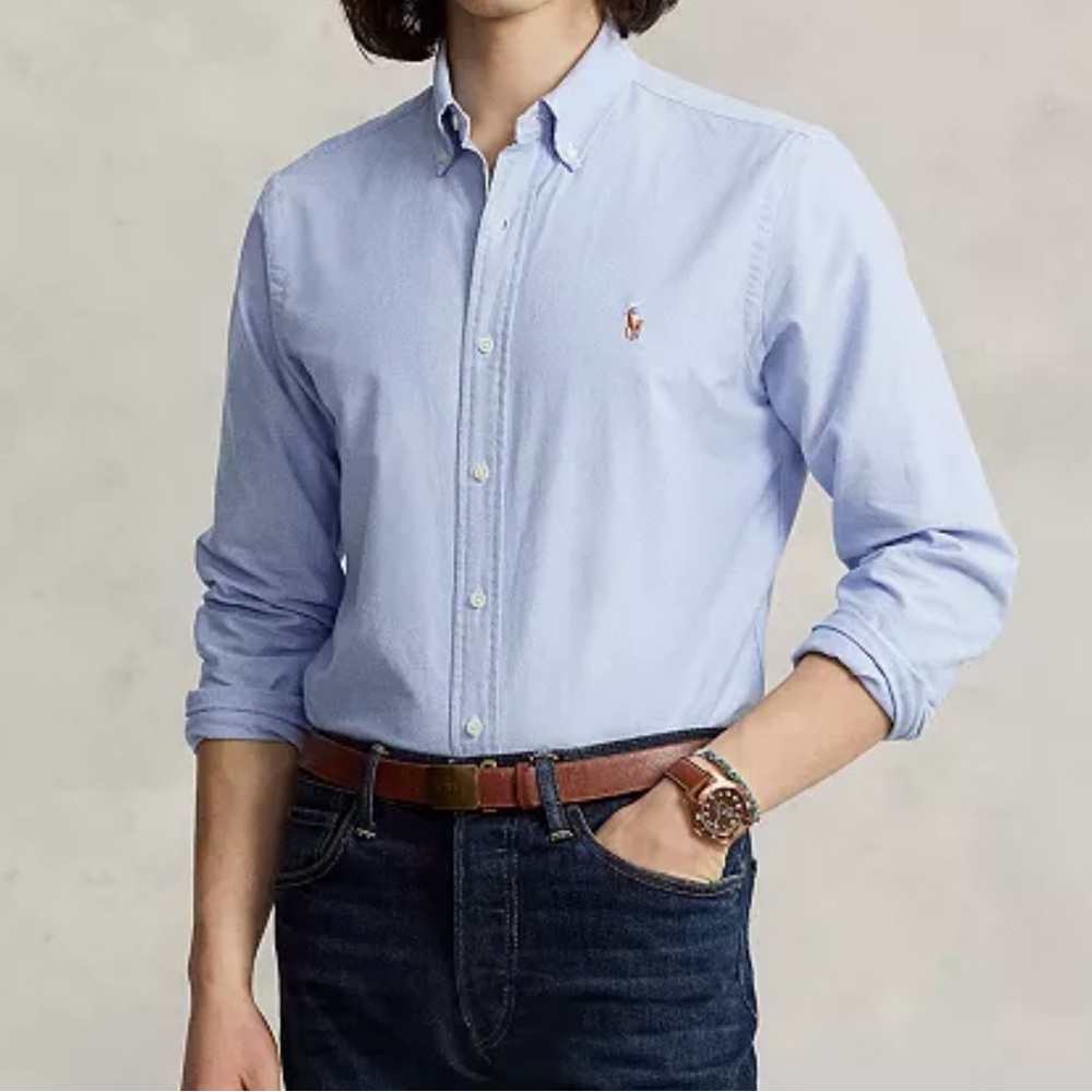 Ralph Lauren Yarmouth Men's Light‎ Blue Button Down Shirt, Size 17-35, EUC